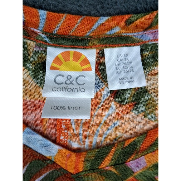 C&C California Linen Top Womens‎ 3X Bright Floral Tunic Lagenlook Resort Cruise - Picture 8 of 9